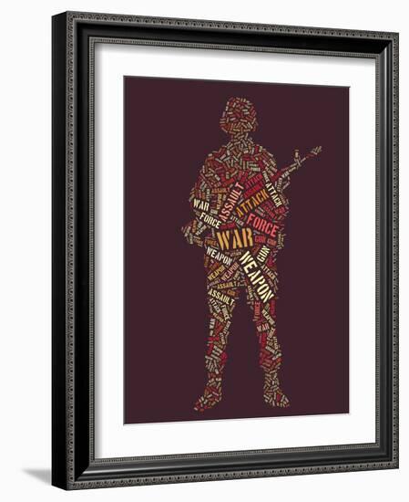 Wordcloud: Soldier with Rifle of War Words-alanuster-Framed Art Print