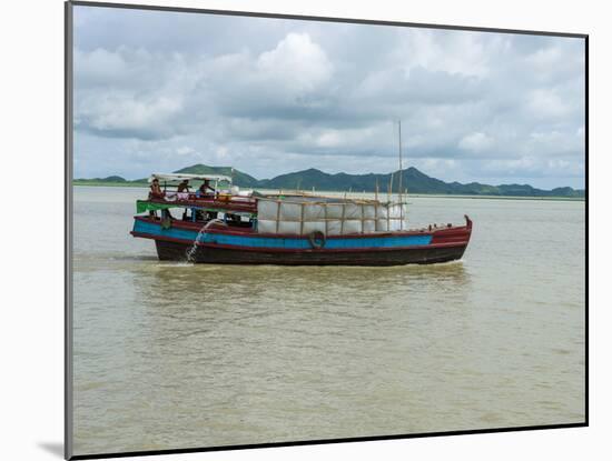 Work boat on Kaladan River, Rakhine State, Myanmar-null-Mounted Photographic Print