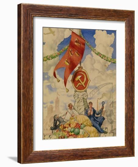 Worker and Farmer, 1923-Boris Michaylovich Kustodiev-Framed Giclee Print