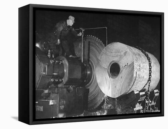 Worker Cutting the Gun Casting in the Bethlehem Steel Factory-Dmitri Kessel-Framed Premier Image Canvas