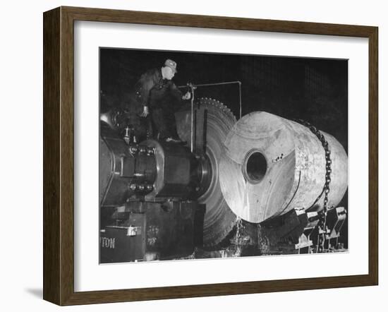 Worker Cutting the Gun Casting in the Bethlehem Steel Factory-Dmitri Kessel-Framed Photographic Print