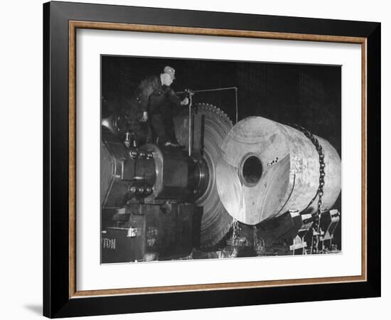 Worker Cutting the Gun Casting in the Bethlehem Steel Factory-Dmitri Kessel-Framed Photographic Print