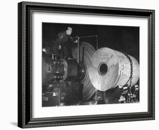 Worker Cutting the Gun Casting in the Bethlehem Steel Factory-Dmitri Kessel-Framed Photographic Print