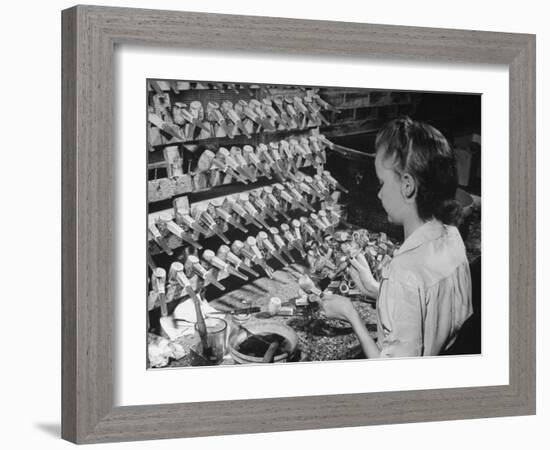 Worker Making Corn Cob Pipes-Wallace Kirkland-Framed Photographic Print