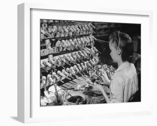 Worker Making Corn Cob Pipes-Wallace Kirkland-Framed Photographic Print