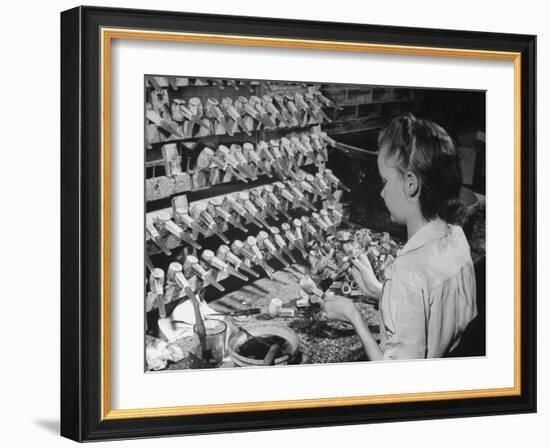 Worker Making Corn Cob Pipes-Wallace Kirkland-Framed Photographic Print