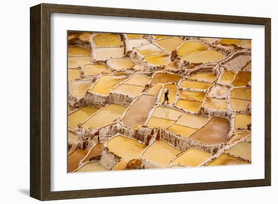 Worker Mining for Salt, Salineras De Maras, Maras Salt Flats, Sacred Valley, Peru, South America-Laura Grier-Framed Photographic Print