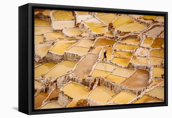 Worker Mining for Salt, Salineras De Maras, Maras Salt Flats, Sacred Valley, Peru, South America-Laura Grier-Framed Premier Image Canvas