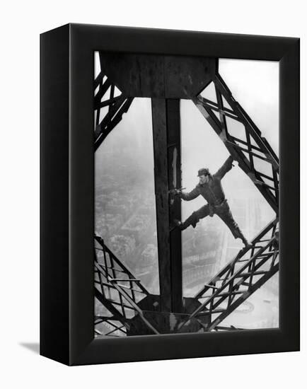 Worker Painting the Eiffel Tower-null-Framed Stretched Canvas