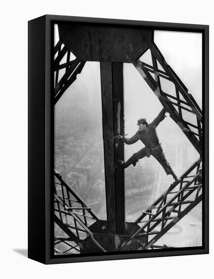 Worker Painting the Eiffel Tower-null-Framed Stretched Canvas