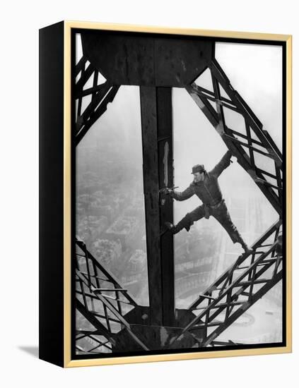 Worker Painting the Eiffel Tower-null-Framed Stretched Canvas