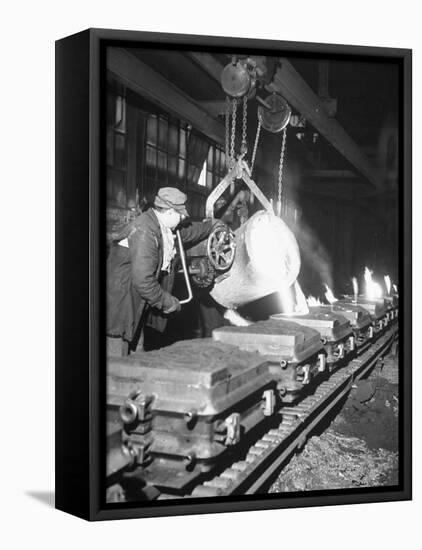 Worker Pouring Hot Steel into Molds at Auto Manufacturing Plant-Ralph Morse-Framed Premier Image Canvas