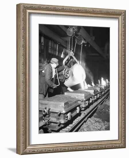 Worker Pouring Hot Steel into Molds at Auto Manufacturing Plant-Ralph Morse-Framed Photographic Print