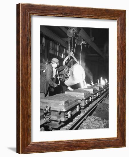 Worker Pouring Hot Steel into Molds at Auto Manufacturing Plant-Ralph Morse-Framed Photographic Print