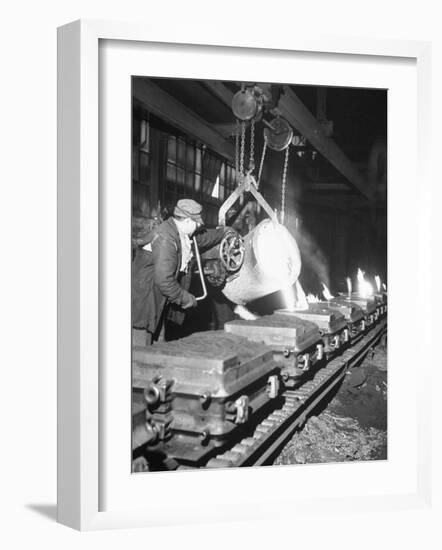 Worker Pouring Hot Steel into Molds at Auto Manufacturing Plant-Ralph Morse-Framed Photographic Print