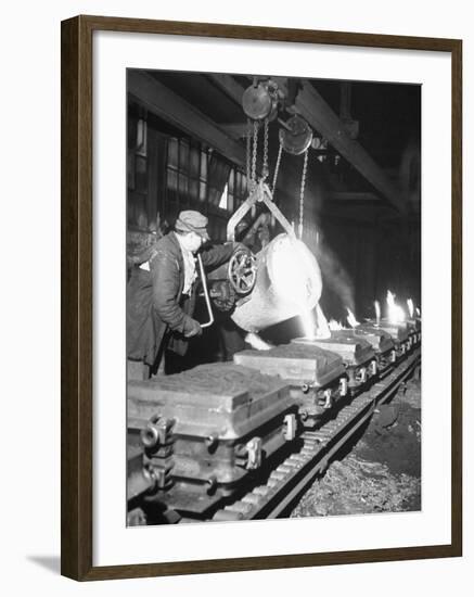 Worker Pouring Hot Steel into Molds at Auto Manufacturing Plant-Ralph Morse-Framed Photographic Print