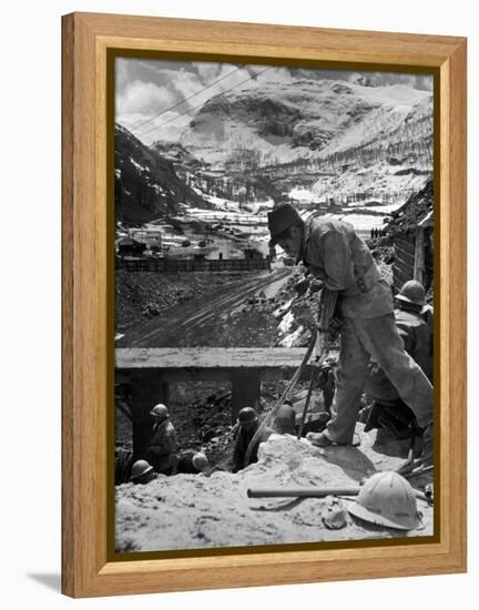 Worker Using a Jack Hammer to Help Build the Dam for the Eca-Sponsored Hydro-Electric Projects-Dmitri Kessel-Framed Premier Image Canvas