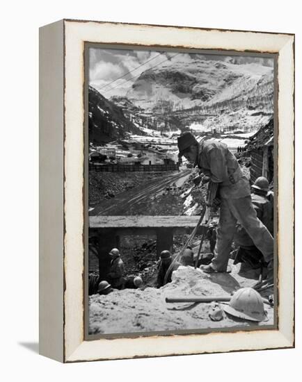 Worker Using a Jack Hammer to Help Build the Dam for the Eca-Sponsored Hydro-Electric Projects-Dmitri Kessel-Framed Premier Image Canvas