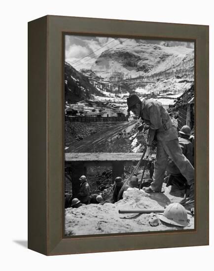 Worker Using a Jack Hammer to Help Build the Dam for the Eca-Sponsored Hydro-Electric Projects-Dmitri Kessel-Framed Premier Image Canvas