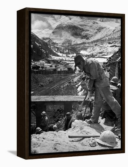 Worker Using a Jack Hammer to Help Build the Dam for the Eca-Sponsored Hydro-Electric Projects-Dmitri Kessel-Framed Premier Image Canvas