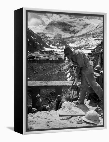 Worker Using a Jack Hammer to Help Build the Dam for the Eca-Sponsored Hydro-Electric Projects-Dmitri Kessel-Framed Premier Image Canvas