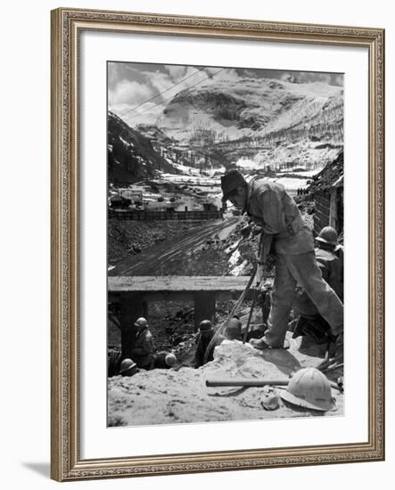 Worker Using a Jack Hammer to Help Build the Dam for the Eca-Sponsored Hydro-Electric Projects-Dmitri Kessel-Framed Premium Photographic Print