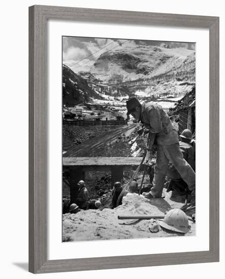 Worker Using a Jack Hammer to Help Build the Dam for the Eca-Sponsored Hydro-Electric Projects-Dmitri Kessel-Framed Premium Photographic Print