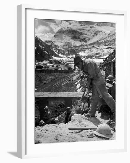 Worker Using a Jack Hammer to Help Build the Dam for the Eca-Sponsored Hydro-Electric Projects-Dmitri Kessel-Framed Premium Photographic Print