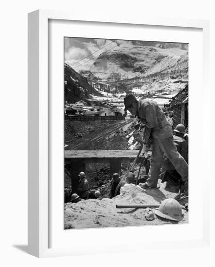 Worker Using a Jack Hammer to Help Build the Dam for the Eca-Sponsored Hydro-Electric Projects-Dmitri Kessel-Framed Photographic Print
