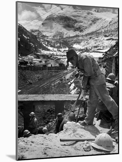 Worker Using a Jack Hammer to Help Build the Dam for the Eca-Sponsored Hydro-Electric Projects-Dmitri Kessel-Mounted Photographic Print