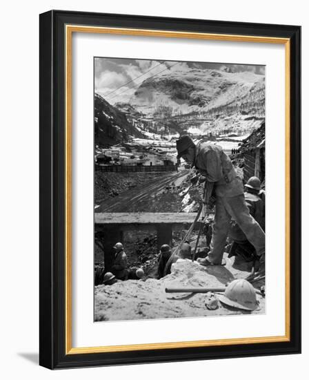 Worker Using a Jack Hammer to Help Build the Dam for the Eca-Sponsored Hydro-Electric Projects-Dmitri Kessel-Framed Photographic Print