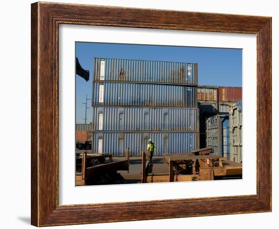 Worker Walks Towards Rail Car, Washington State, USA-Aaron McCoy-Framed Photographic Print