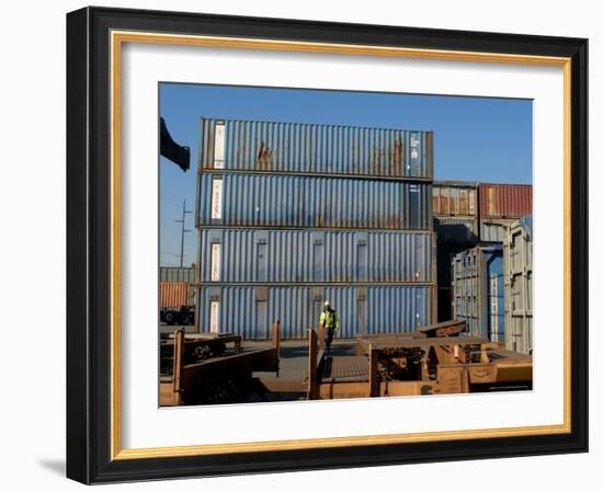 Worker Walks Towards Rail Car, Washington State, USA-Aaron McCoy-Framed Photographic Print