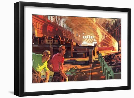 Workers in Steel Mill-null-Framed Art Print