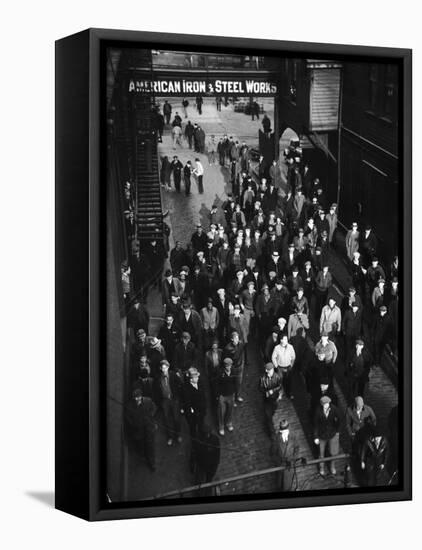 Workers Leaving Jones and Laughlin Steel Plant at 3 P.M. Shift-Margaret Bourke-White-Framed Premier Image Canvas