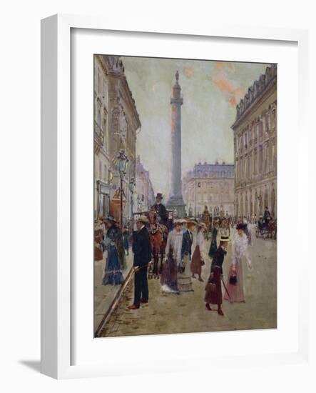 Workers Leaving Maison Paquin, in Rue De La Paix, with Place Vendomen in Background, 1906-Jean Béraud-Framed Giclee Print