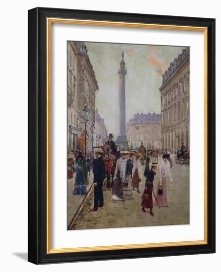 Workers Leaving Maison Paquin, in Rue De La Paix, with Place Vendomen in Background, 1906-Jean Béraud-Framed Giclee Print