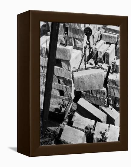 Workers of Rock at Indiana Limestone Co. provide stone for Landmark Skyscrapers-Margaret Bourke-White-Framed Premier Image Canvas