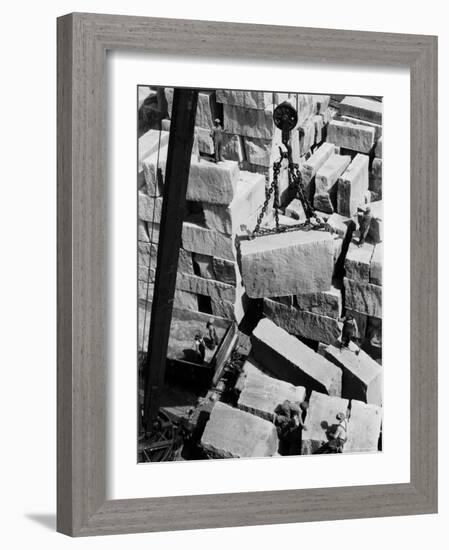 Workers of Rock at Indiana Limestone Co. provide stone for Landmark Skyscrapers-Margaret Bourke-White-Framed Photographic Print