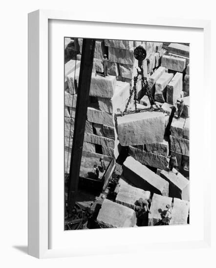 Workers of Rock at Indiana Limestone Co. provide stone for Landmark Skyscrapers-Margaret Bourke-White-Framed Photographic Print