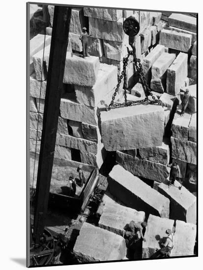 Workers of Rock at Indiana Limestone Co. provide stone for Landmark Skyscrapers-Margaret Bourke-White-Mounted Photographic Print