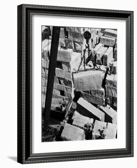 Workers of Rock at Indiana Limestone Co. provide stone for Landmark Skyscrapers-Margaret Bourke-White-Framed Photographic Print