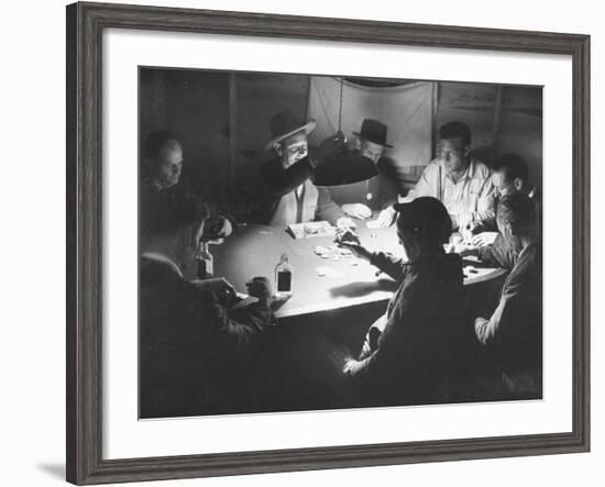 Workers on the Fort Blanding Site Playing a Game of Poker-Thomas D^ Mcavoy-Framed Photographic Print