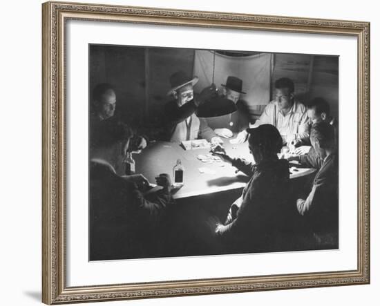 Workers on the Fort Blanding Site Playing a Game of Poker-Thomas D^ Mcavoy-Framed Photographic Print