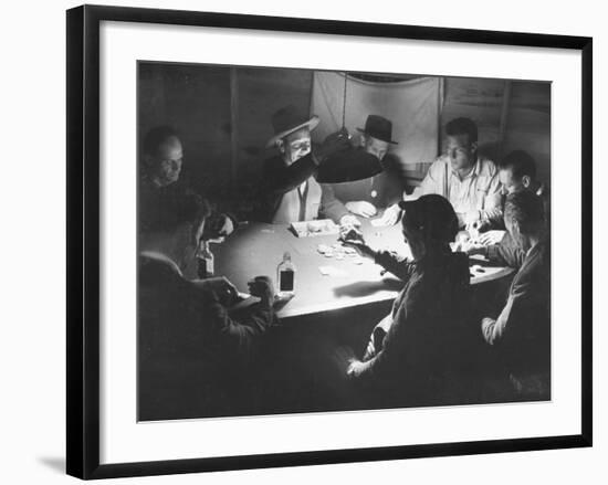 Workers on the Fort Blanding Site Playing a Game of Poker-Thomas D^ Mcavoy-Framed Photographic Print