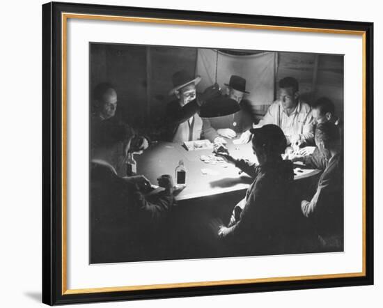 Workers on the Fort Blanding Site Playing a Game of Poker-Thomas D^ Mcavoy-Framed Photographic Print