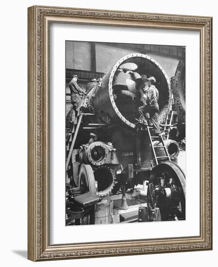 Workers Putting Together the Boiler Tube Portion of an 0-8-0 Switching Locomotive-Andreas Feininger-Framed Photographic Print