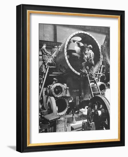 Workers Putting Together the Boiler Tube Portion of an 0-8-0 Switching Locomotive-Andreas Feininger-Framed Photographic Print