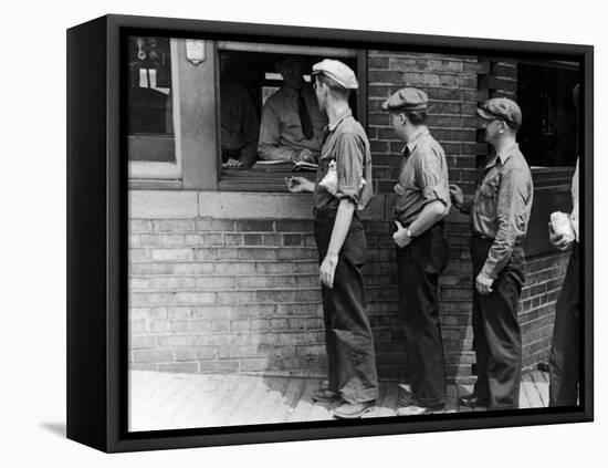 Workers Showing Tags to Enter Gate at Steel Plant-Alfred Eisenstaedt-Framed Premier Image Canvas