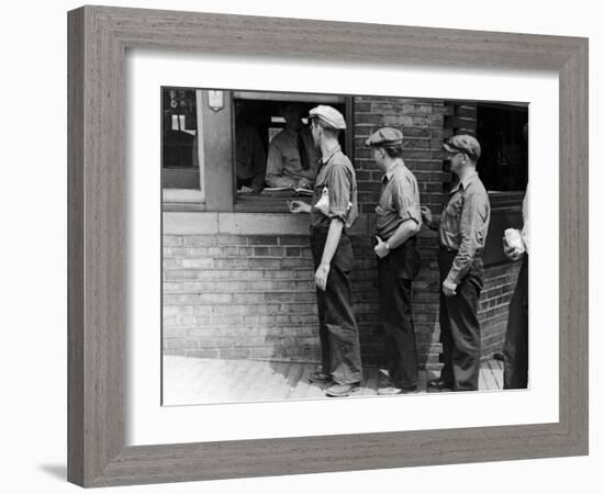 Workers Showing Tags to Enter Gate at Steel Plant-Alfred Eisenstaedt-Framed Photographic Print